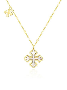 Gold Framed Silver Cross Zircon Pendant Necklace