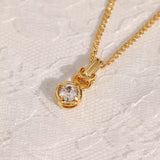Round Four Claw Stud Diamond Zircon Pendant Necklace