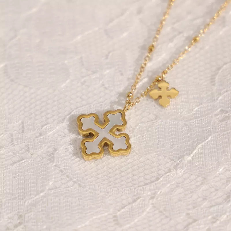 Gold Framed Silver Cross Zircon Pendant Necklace