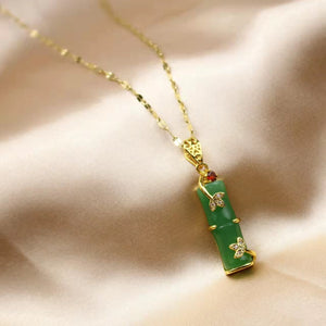 Exquisite Long Bamboo Jade Pendant Necklace