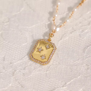 Diamond Framed Gold Octagon Zircon Pendant Necklace
