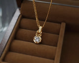 Round Four Claw Stud Diamond Zircon Pendant Necklace
