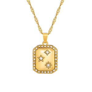 Diamond Framed Gold Octagon Zircon Pendant Necklace