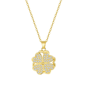 Spinning Diamond Four Heart Leaf Clover Pendant Necklace
