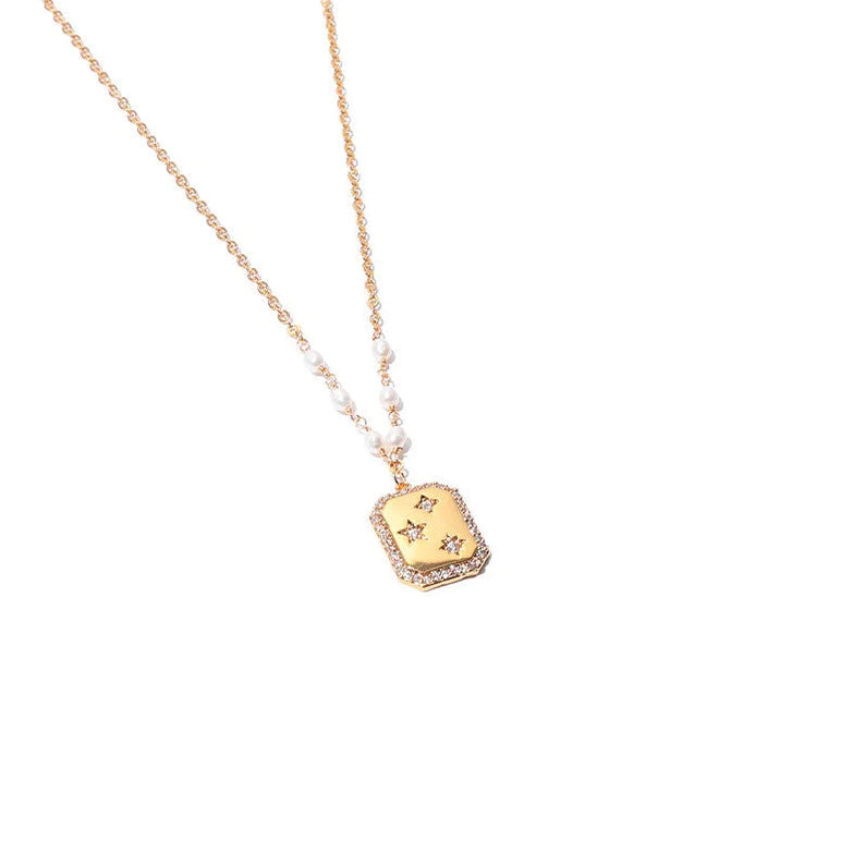 Diamond Framed Gold Octagon Zircon Pendant Necklace