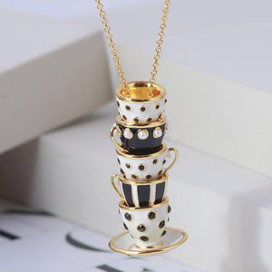 Black & White Enamel Coffee Cup Necklace
